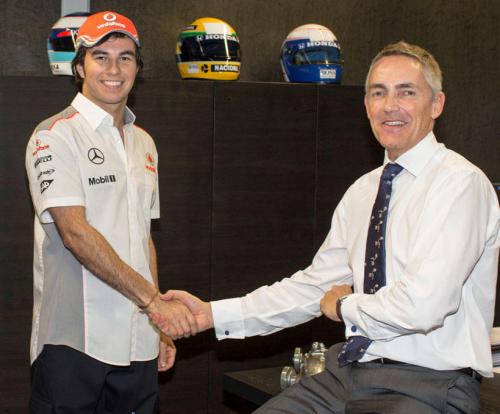 Sergio Perez and his new boss Martin Whitmasrh in Woking today