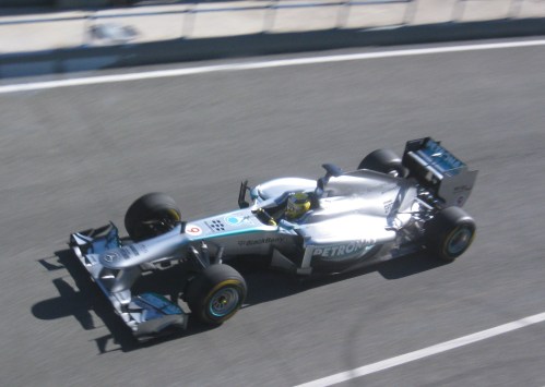 Nico Rosberg gave the Mercedes its first laps this morning. Photos: AC