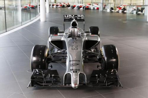 The new McLaren shows its distinctive nose...